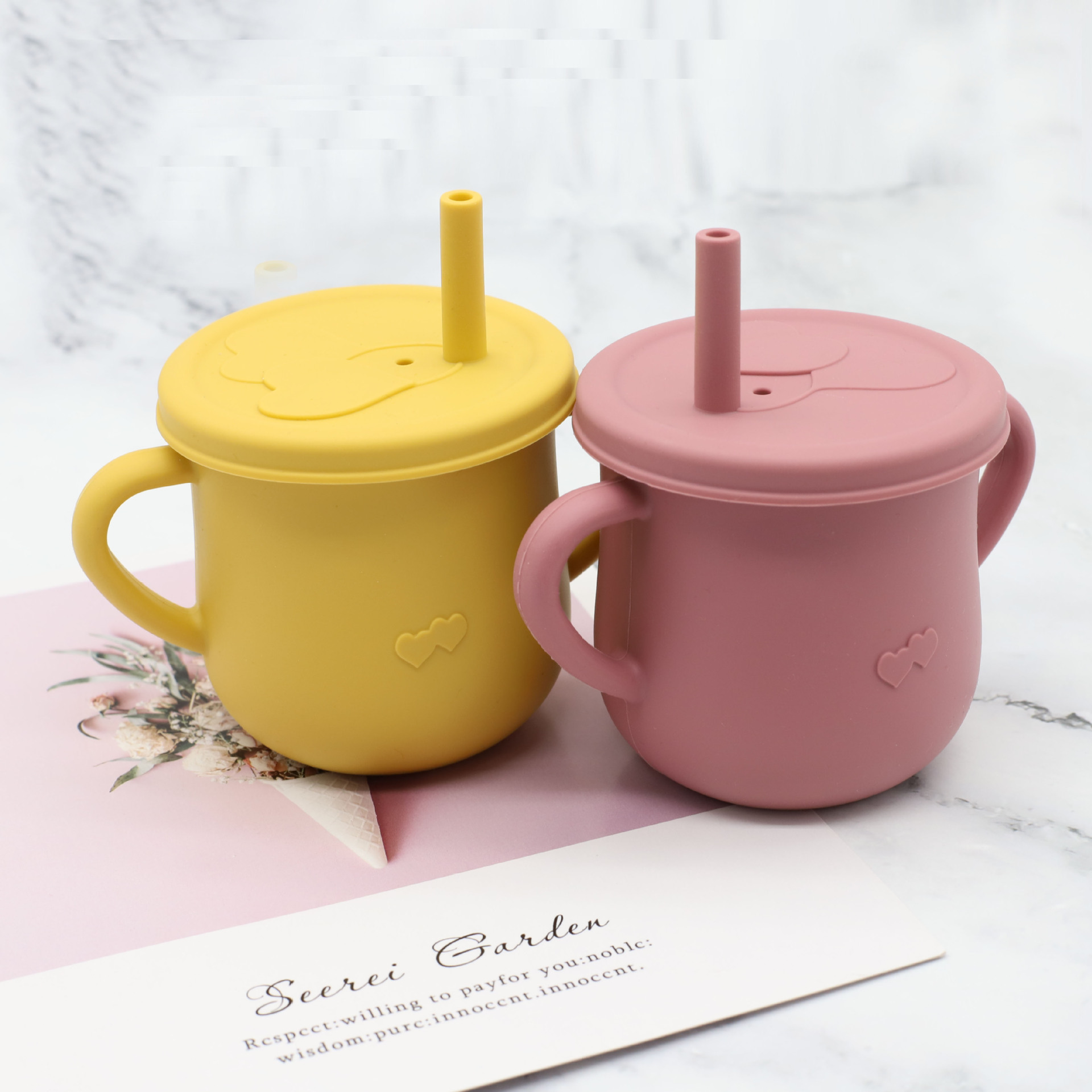 Silicone training cup with straw for baby
