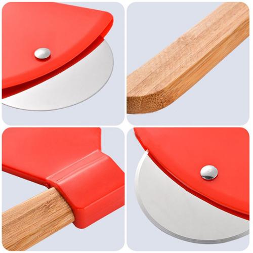 شفرة فولاذية مقاومة للصدأ بشعار مخصص لقطع سكاكين البيتزا بمقبض خشبي
